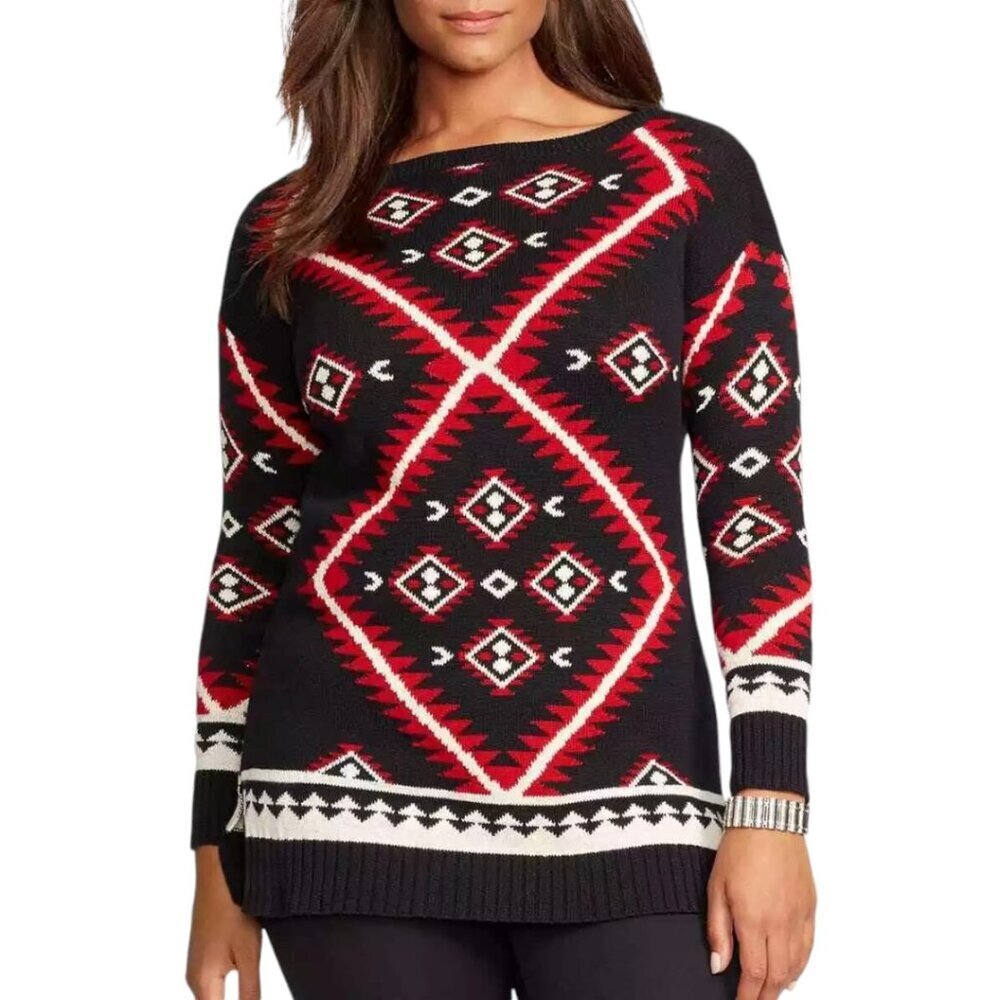 NEW Ralph Lauren Petite Geometric Design Sweater Dress